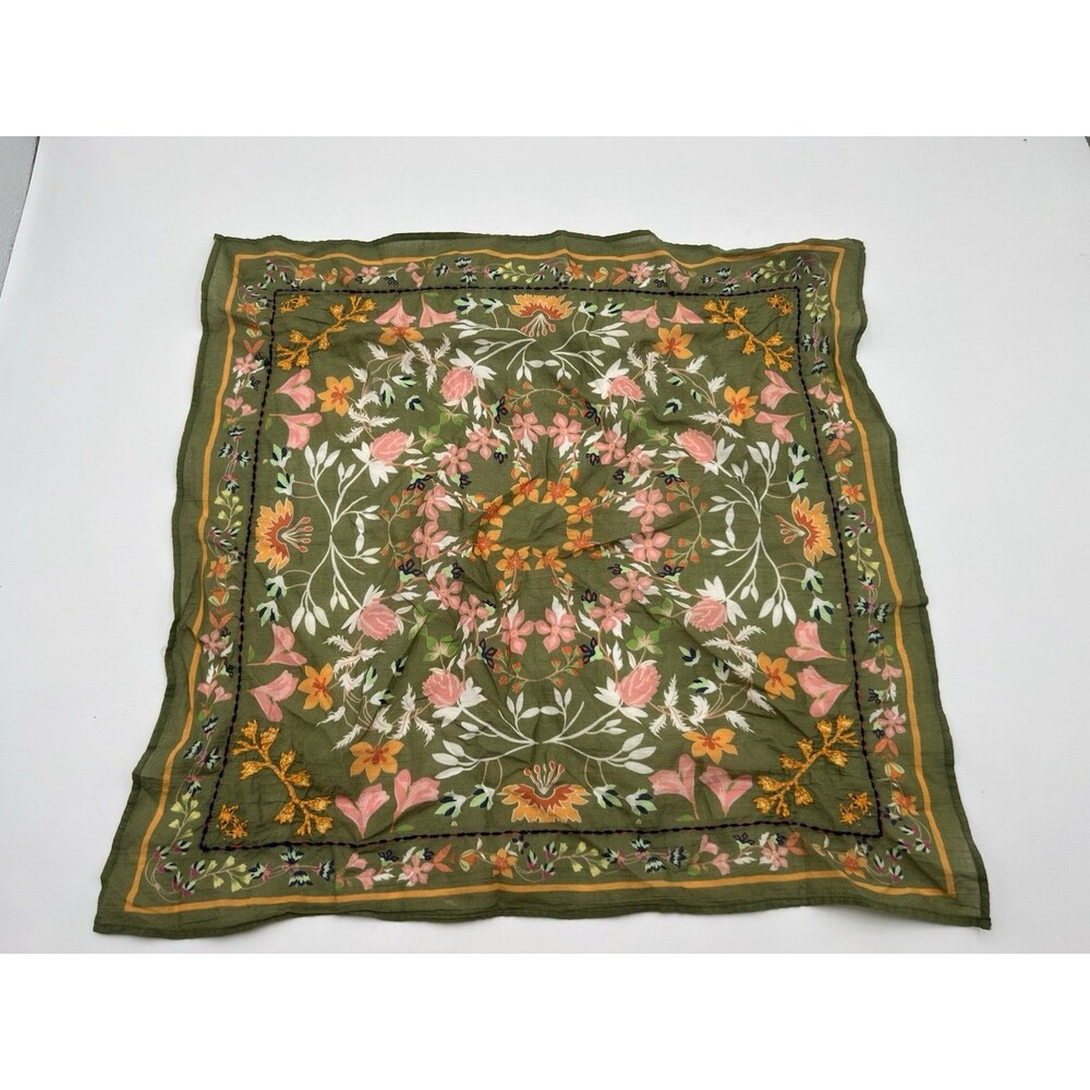 Boho Floral Organic GOTS Cotton Scarf Bandana Made in India Earthy Olive Green